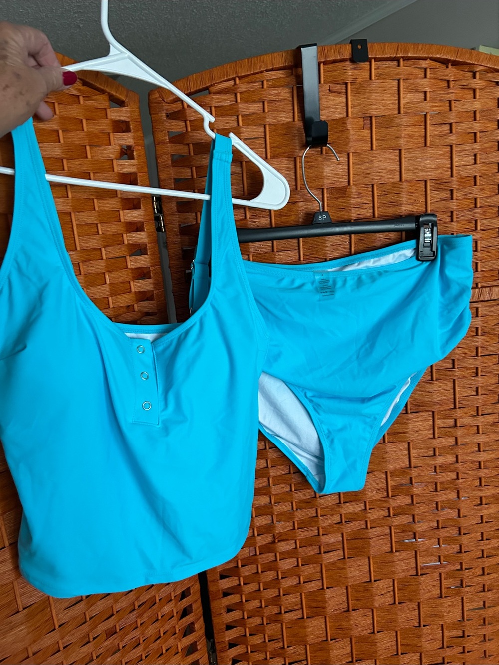 Aqua colored two-piece bathing suit